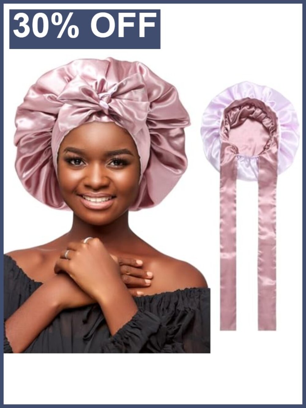 Reversible Double-Layer Satin Sleep Bonnet Adjustable Hair Wrap